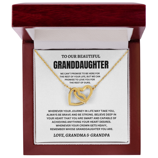To Our Beautiful Granddaughter Love, Grandma & Grandpa (We Can't Promise To Be Here For The Rest Of Your Life) Interlocking Hearts Necklace