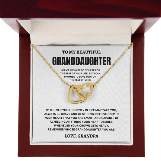 To My Beautiful Granddaughter Love, Grandpa (I Can't Promise To Be Here For The Rest Of Your Life) Interlocking Hearts Necklace