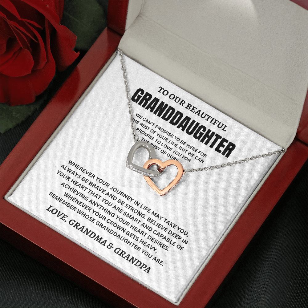 To Our Beautiful Granddaughter Love, Grandma & Grandpa (We Can't Promise To Be Here For The Rest Of Your Life) Interlocking Hearts Necklace