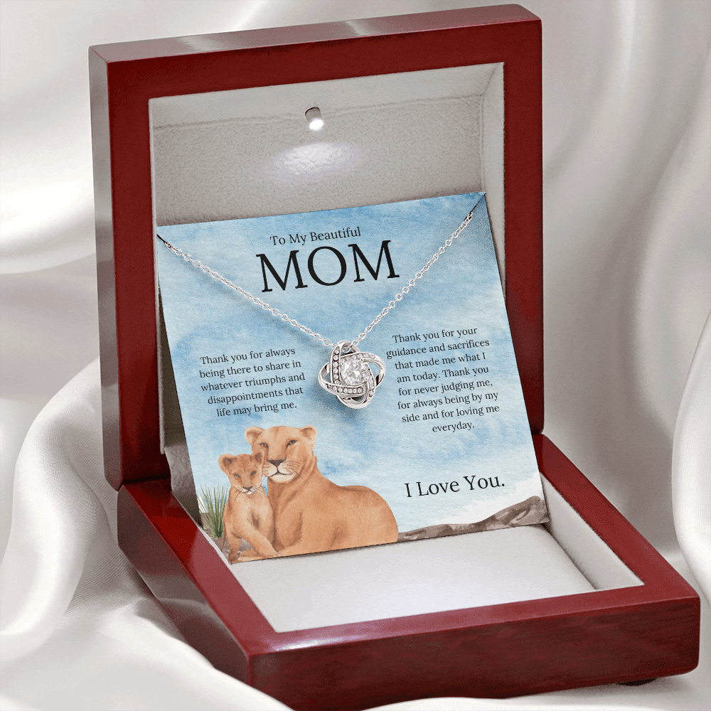 To My Beautiful Mom ( Thank You For Always Being There) Love Knot Necklace
