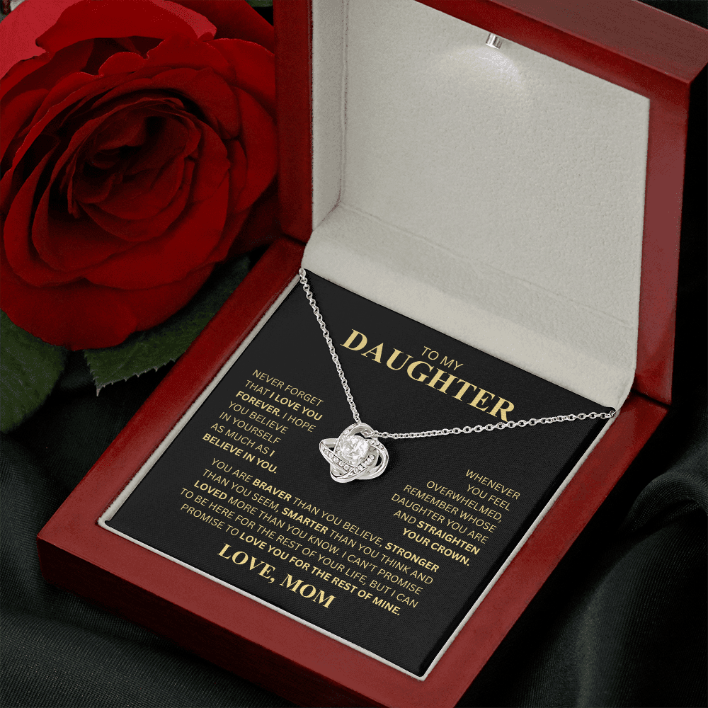 To My Daughter From Mom (Never Forget That I Love You Forever) Love Knot Necklace