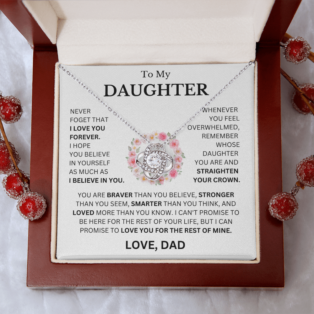 To My Daughter Love, Dad (Never Forget That I Love You Forever) Love Knot Necklace