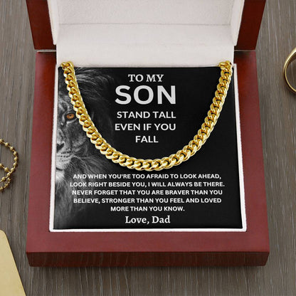 To My Son  Love, Dad (Stand Tall Even If You Fall) Cuban Link Chain