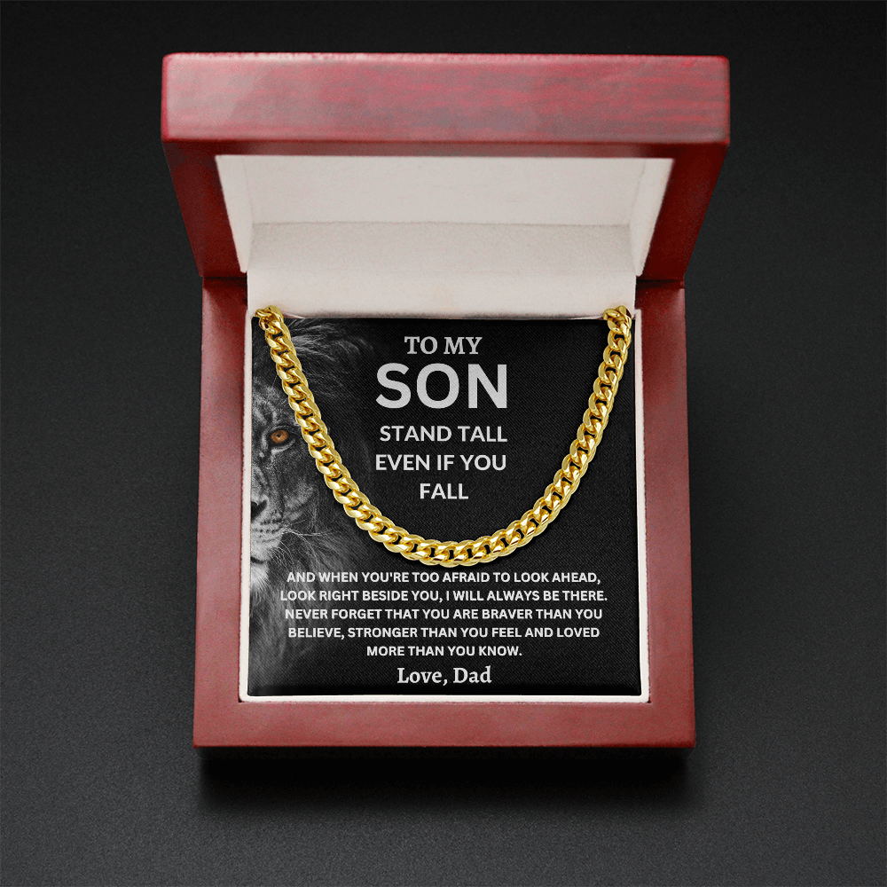 To My Son  Love, Dad (Stand Tall Even If You Fall) Cuban Link Chain