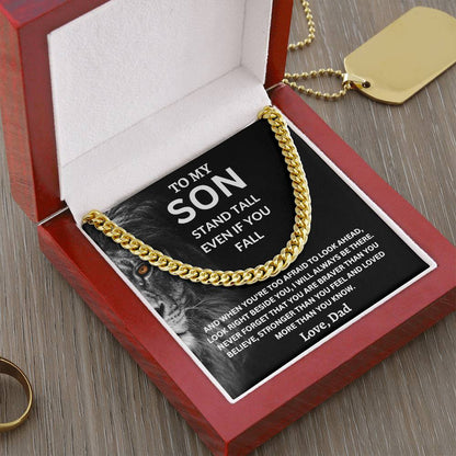 To My Son  Love, Dad (Stand Tall Even If You Fall) Cuban Link Chain