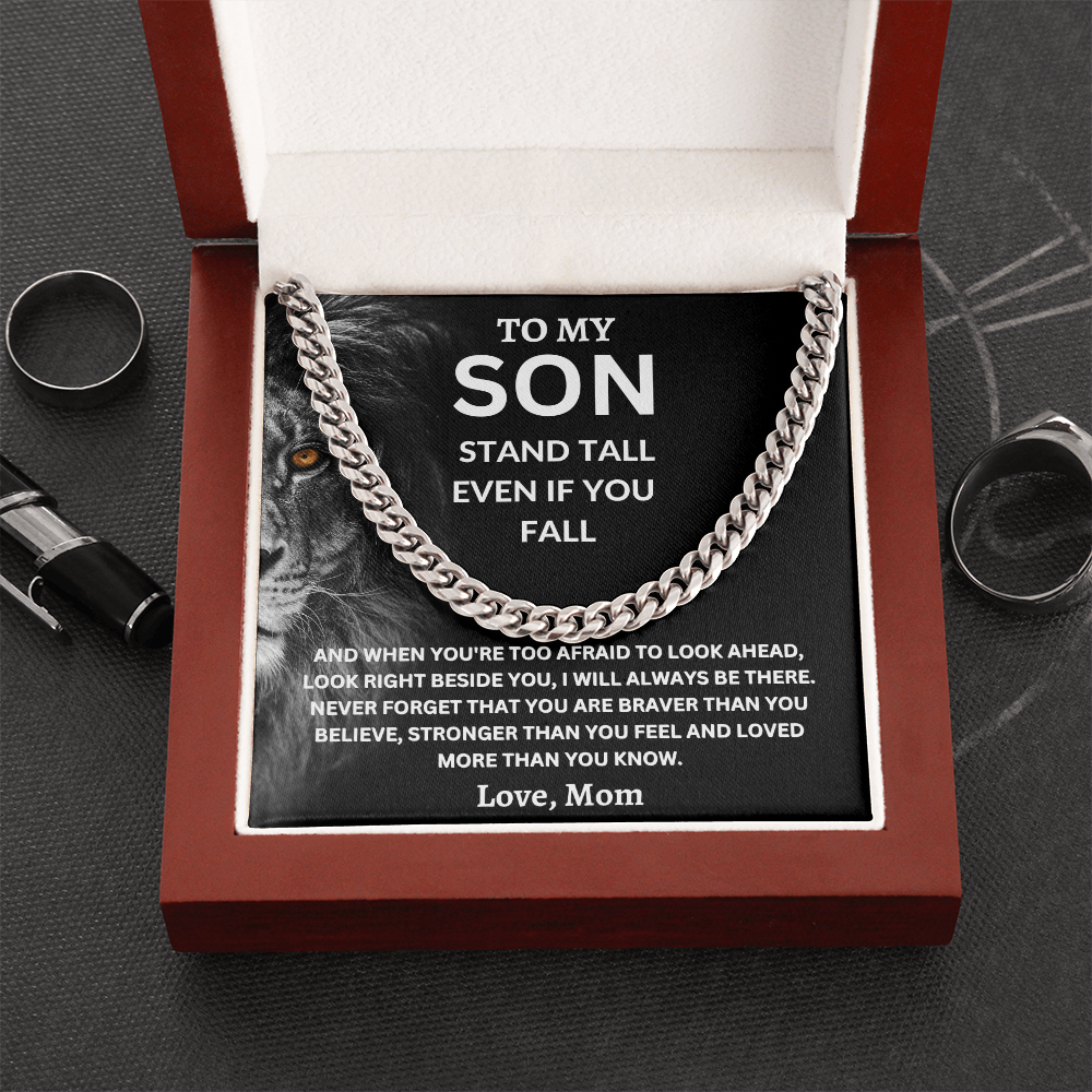 To My Son Love, Mom (Stand Tall Even If You Fall) Cuban Link Chain