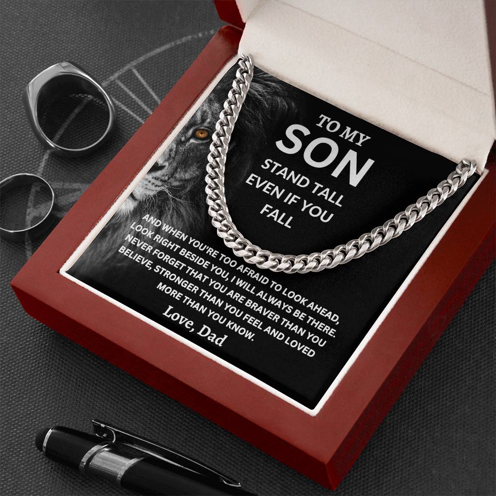 To My Son  Love, Dad (Stand Tall Even If You Fall) Cuban Link Chain