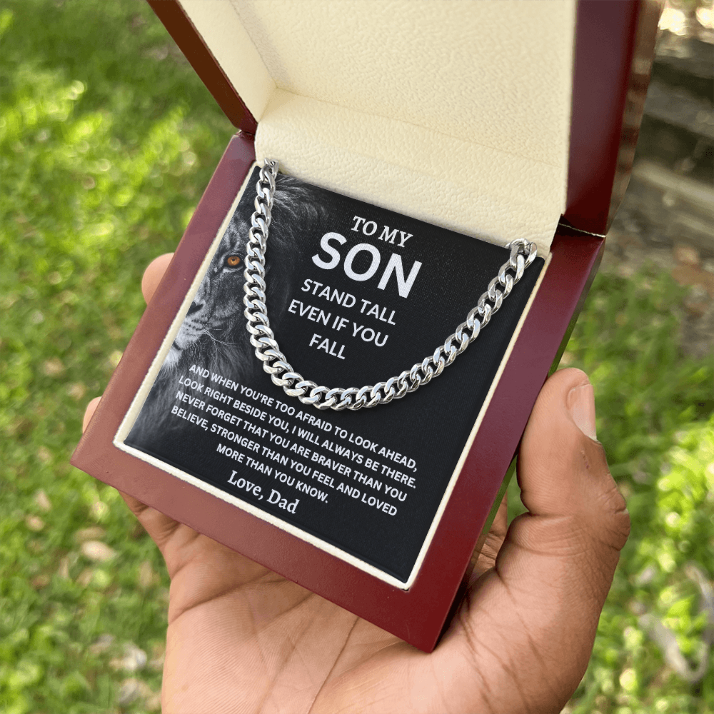 To My Son  Love, Dad (Stand Tall Even If You Fall) Cuban Link Chain
