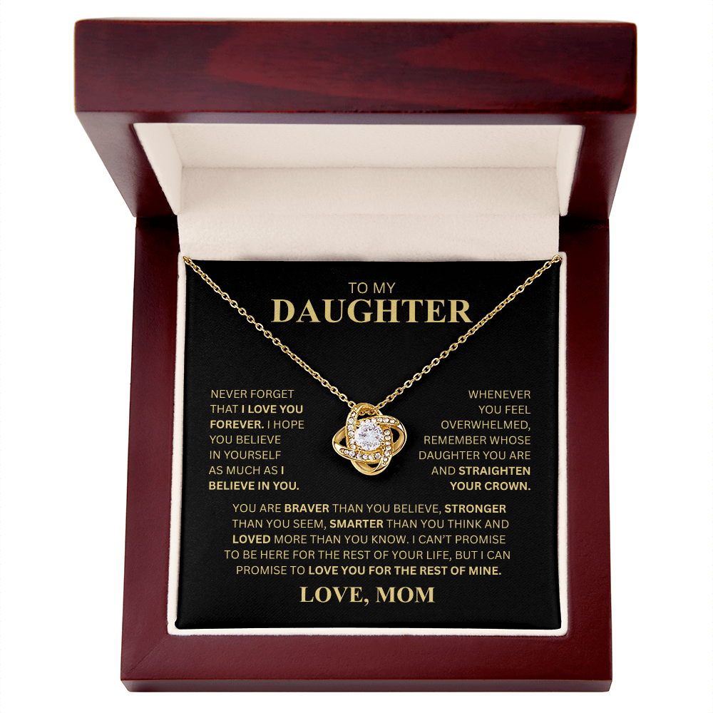 To My Daughter From Mom (Never Forget That I Love You Forever) Love Knot Necklace