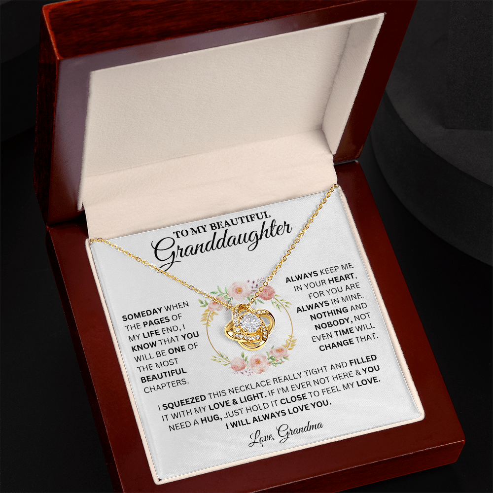 To My Beautiful Granddaughter Love, Grandma ( Someday When The Pages Of My Life End) Love Knot Necklace