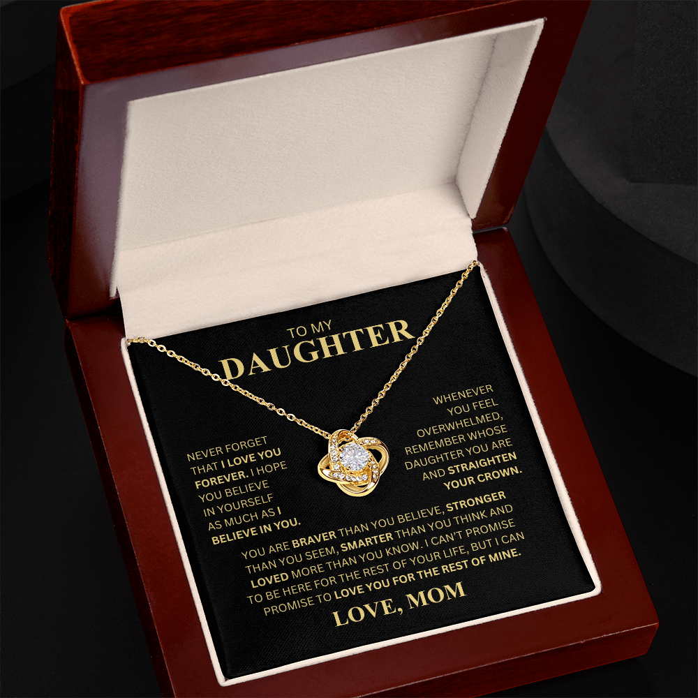 To My Daughter From Mom (Never Forget That I Love You Forever) Love Knot Necklace
