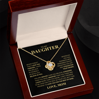 To My Daughter From Mom (Never Forget That I Love You Forever) Love Knot Necklace