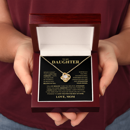 To My Daughter From Mom (Never Forget That I Love You Forever) Love Knot Necklace