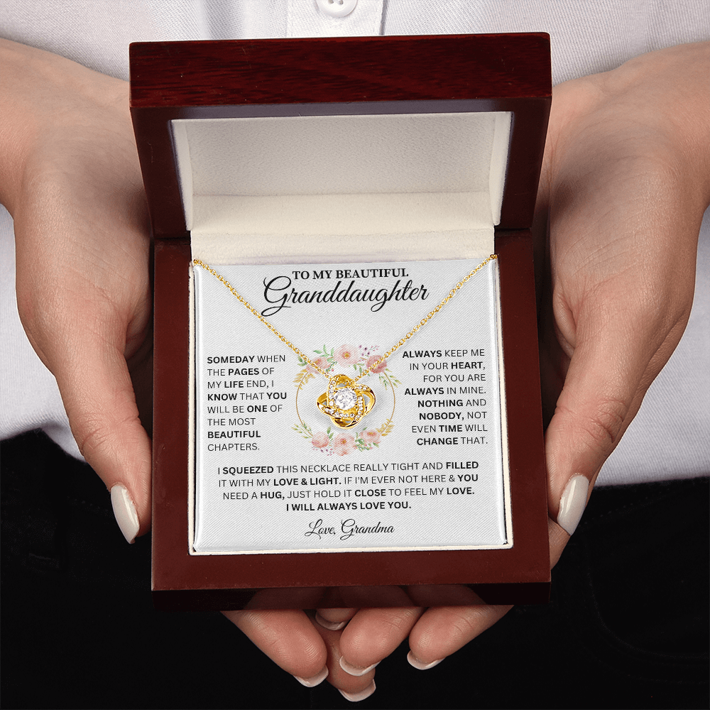 To My Beautiful Granddaughter Love, Grandma ( Someday When The Pages Of My Life End) Love Knot Necklace