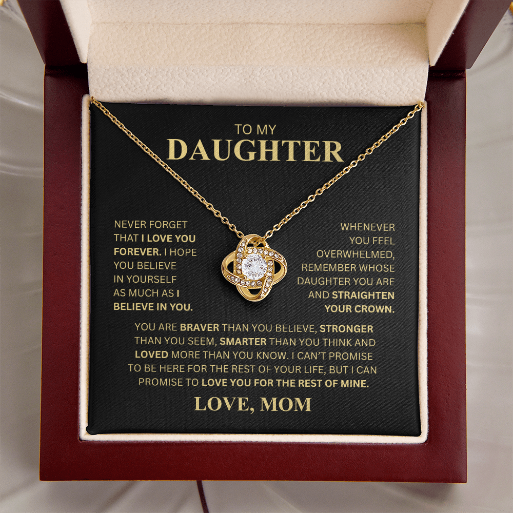 To My Daughter From Mom (Never Forget That I Love You Forever) Love Knot Necklace