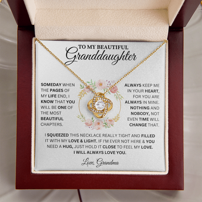 To My Beautiful Granddaughter Love, Grandma ( Someday When The Pages Of My Life End) Love Knot Necklace
