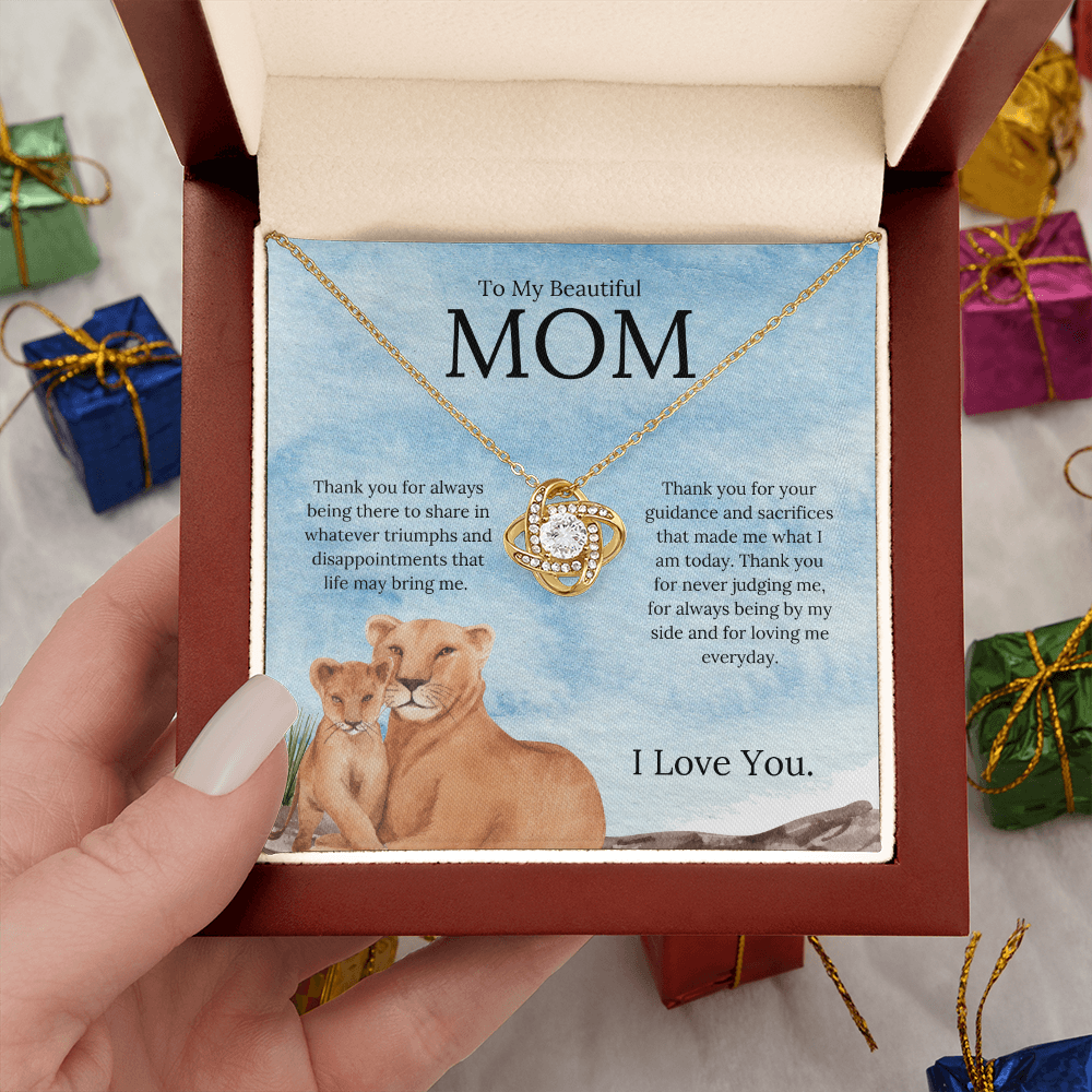 To My Beautiful Mom ( Thank You For Always Being There) Love Knot Necklace