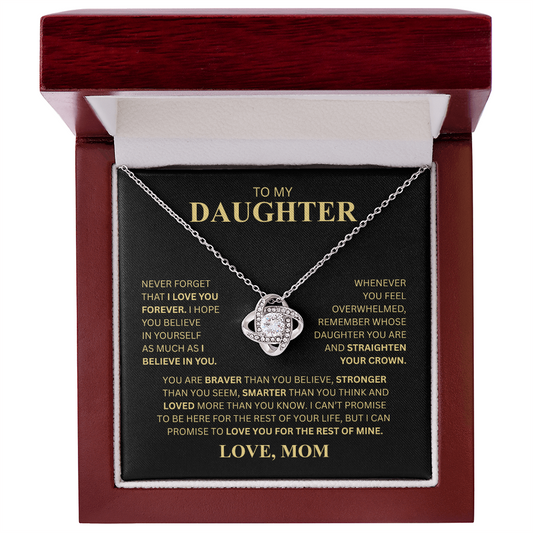 To My Daughter From Mom (Never Forget That I Love You Forever) Love Knot Necklace