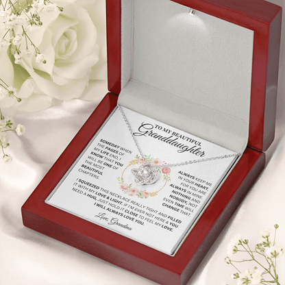 To My Beautiful Granddaughter Love, Grandma ( Someday When The Pages Of My Life End) Love Knot Necklace