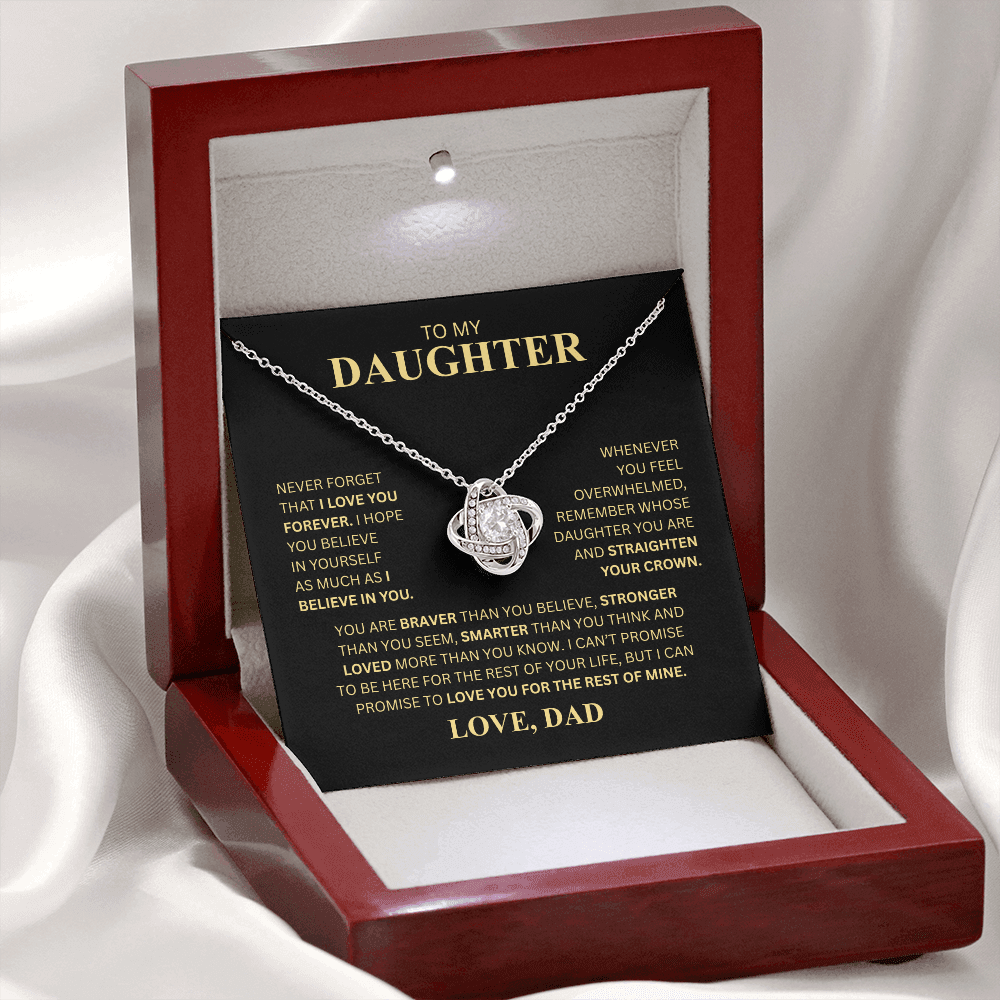 To My Daughter, From Dad (Never Forget That I Love You Forever) Love Knot Necklace