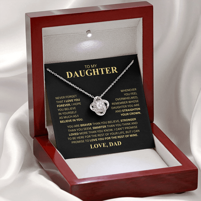 To My Daughter, From Dad (Never Forget That I Love You Forever) Love Knot Necklace