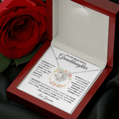 To My Beautiful Granddaughter Love, Grandma ( Someday When The Pages Of My Life End) Love Knot Necklace
