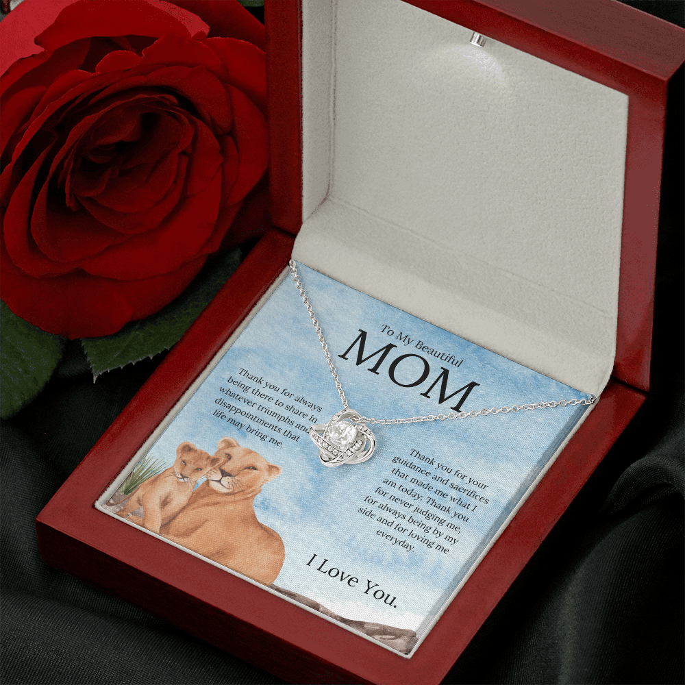 To My Beautiful Mom ( Thank You For Always Being There) Love Knot Necklace