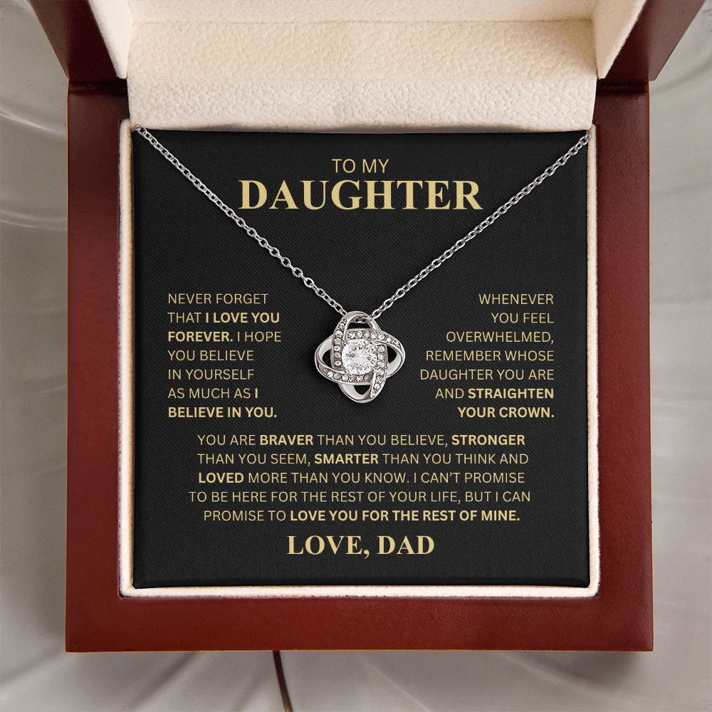 To My Daughter, From Dad (Never Forget That I Love You Forever) Love Knot Necklace