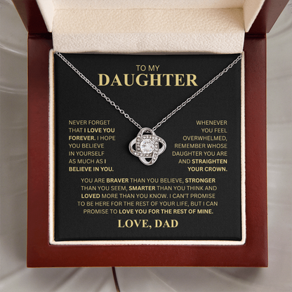 To My Daughter, From Dad (Never Forget That I Love You Forever) Love Knot Necklace