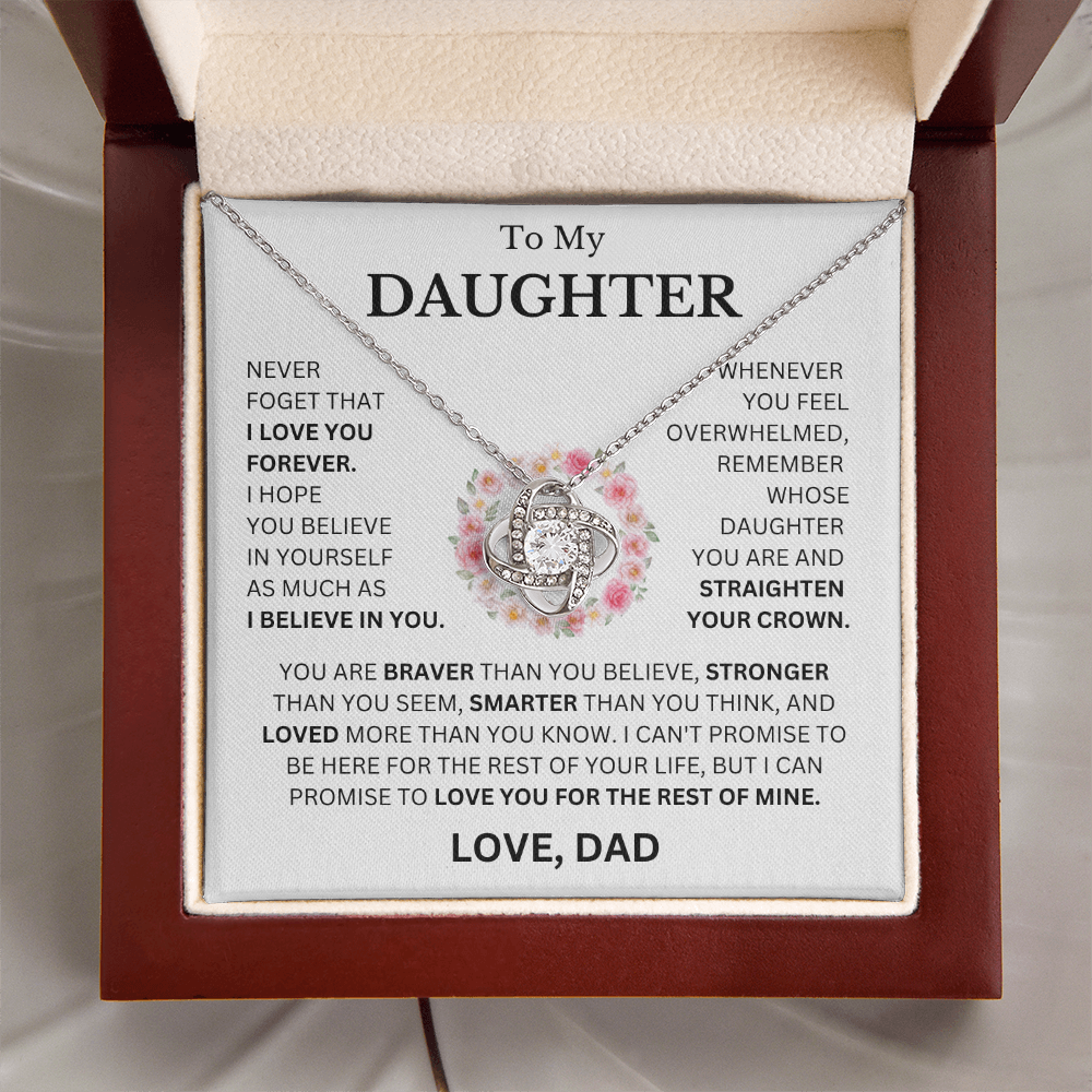To My Daughter Love, Dad (Never Forget That I Love You Forever) Love Knot Necklace