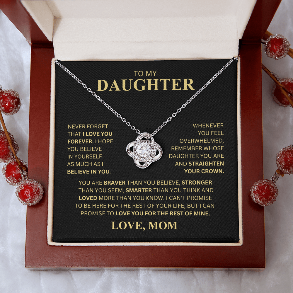 To My Daughter From Mom (Never Forget That I Love You Forever) Love Knot Necklace