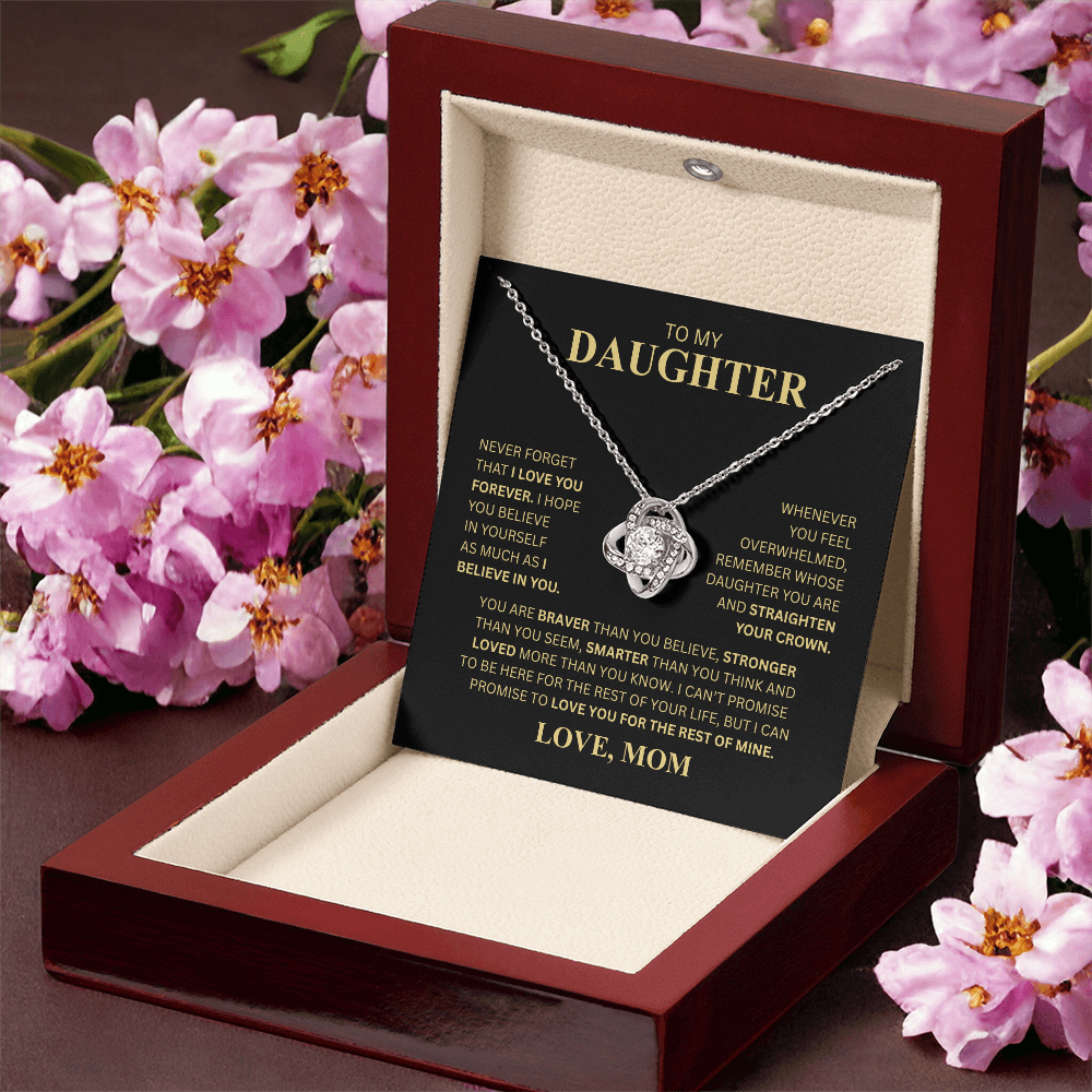 To My Daughter From Mom (Never Forget That I Love You Forever) Love Knot Necklace