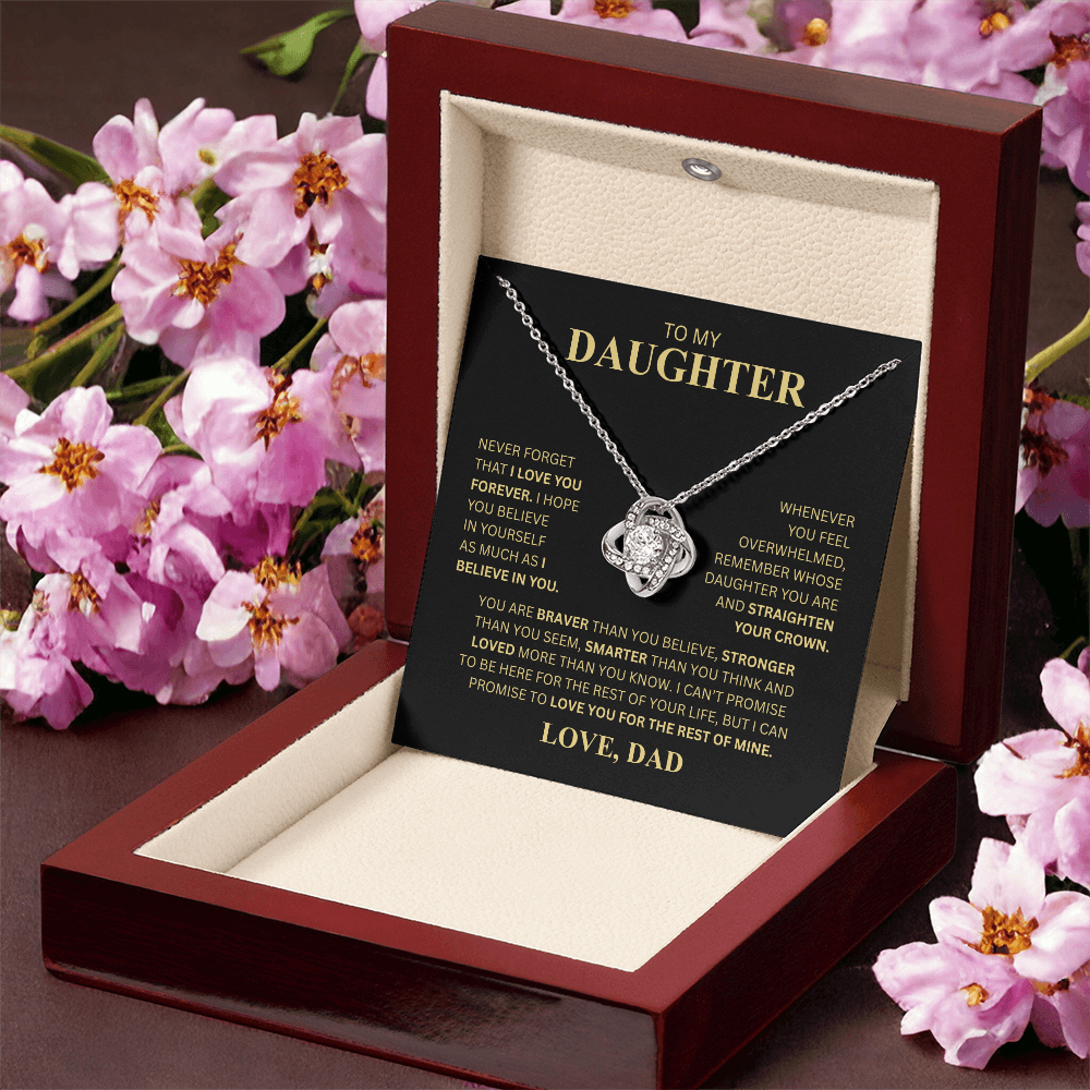To My Daughter, From Dad (Never Forget That I Love You Forever) Love Knot Necklace