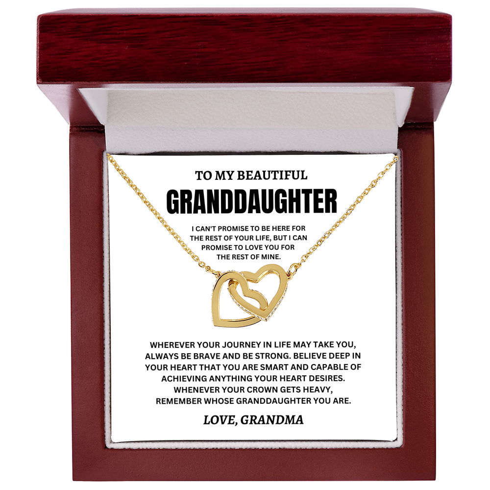 To My Beautiful Granddaughter Love, Grandma (I Can't Promise To Be Here For The Rest Of Your Life) Interlocking Hearts Necklace