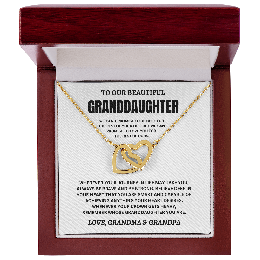 To Our Beautiful Granddaughter Love, Grandma & Grandpa (We Can't Promise To Be Here For The Rest Of Your Life) Interlocking Hearts Necklace