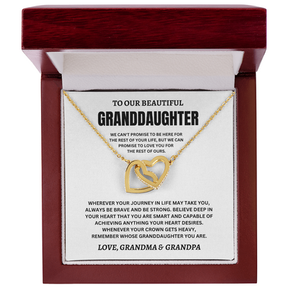 To Our Beautiful Granddaughter Love, Grandma & Grandpa (We Can't Promise To Be Here For The Rest Of Your Life) Interlocking Hearts Necklace