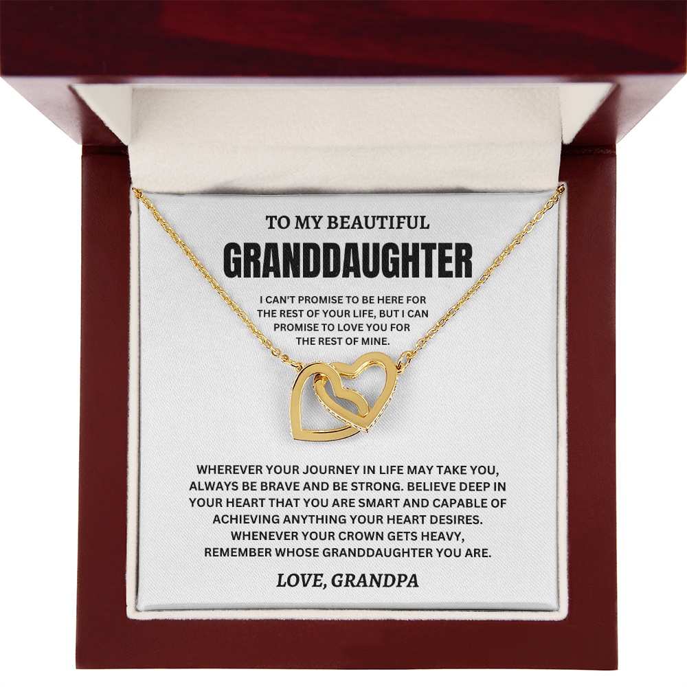 To My Beautiful Granddaughter Love, Grandpa (I Can't Promise To Be Here For The Rest Of Your Life) Interlocking Hearts Necklace