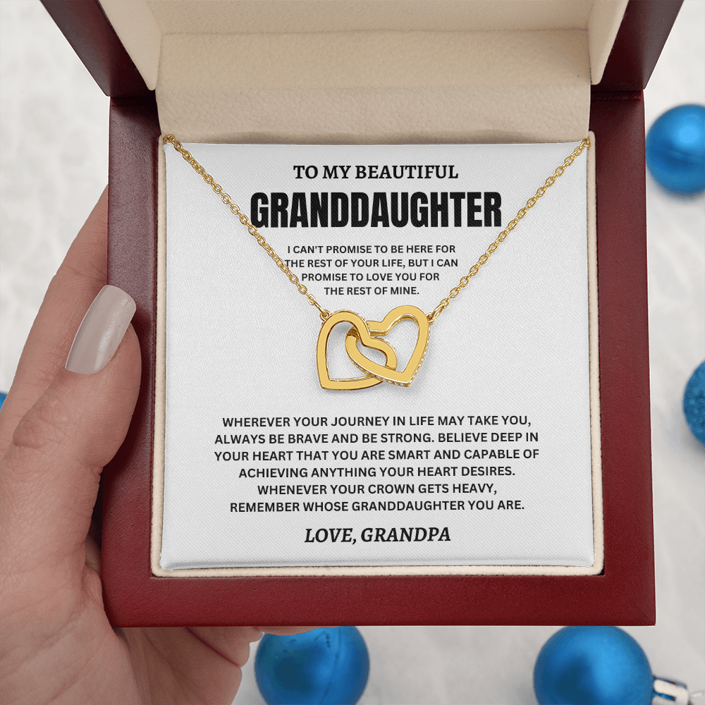 To My Beautiful Granddaughter Love, Grandpa (I Can't Promise To Be Here For The Rest Of Your Life) Interlocking Hearts Necklace