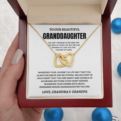 To Our Beautiful Granddaughter Love, Grandma & Grandpa (We Can't Promise To Be Here For The Rest Of Your Life) Interlocking Hearts Necklace