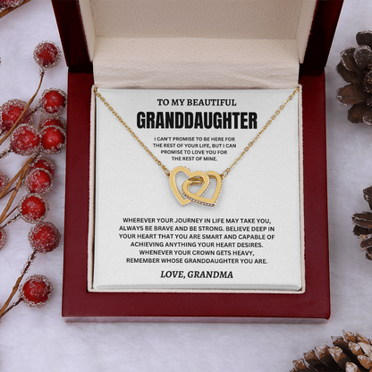To My Beautiful Granddaughter Love, Grandma (I Can't Promise To Be Here For The Rest Of Your Life) Interlocking Hearts Necklace