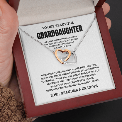 To Our Beautiful Granddaughter Love, Grandma & Grandpa (We Can't Promise To Be Here For The Rest Of Your Life) Interlocking Hearts Necklace