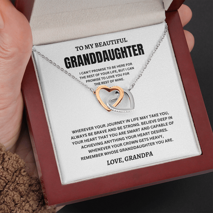 To My Beautiful Granddaughter Love, Grandpa (I Can't Promise To Be Here For The Rest Of Your Life) Interlocking Hearts Necklace