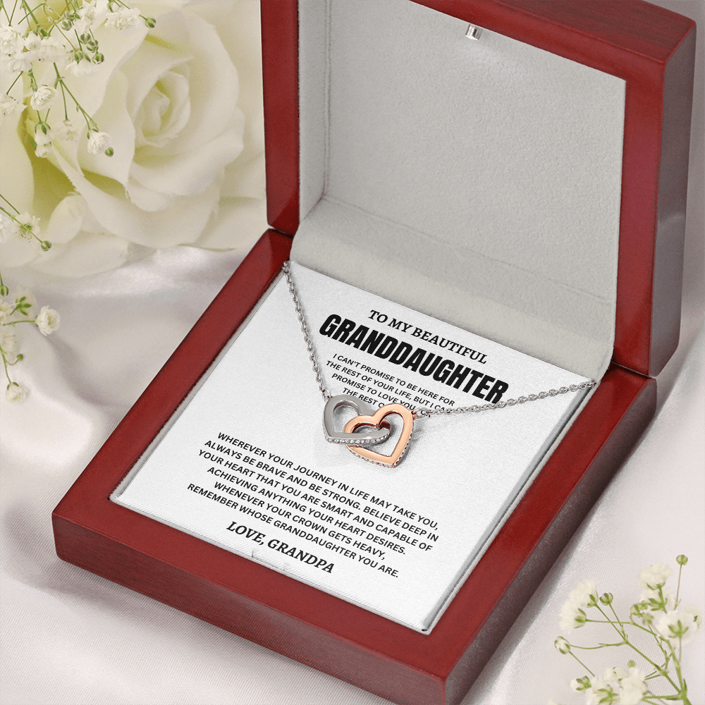 To My Beautiful Granddaughter Love, Grandpa (I Can't Promise To Be Here For The Rest Of Your Life) Interlocking Hearts Necklace