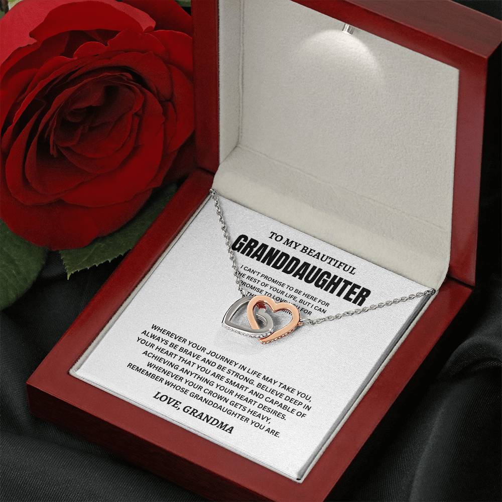 To My Beautiful Granddaughter Love, Grandma (I Can't Promise To Be Here For The Rest Of Your Life) Interlocking Hearts Necklace