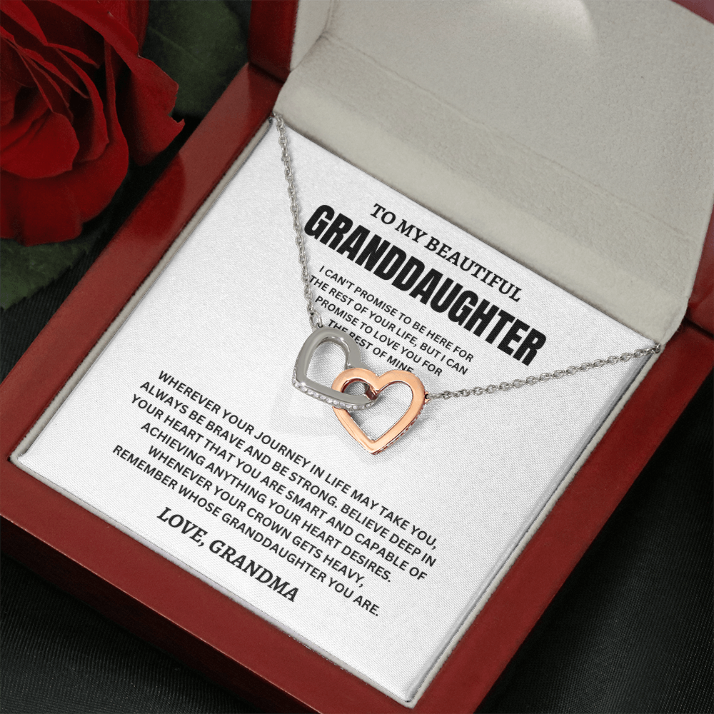 To My Beautiful Granddaughter Love, Grandma (I Can't Promise To Be Here For The Rest Of Your Life) Interlocking Hearts Necklace