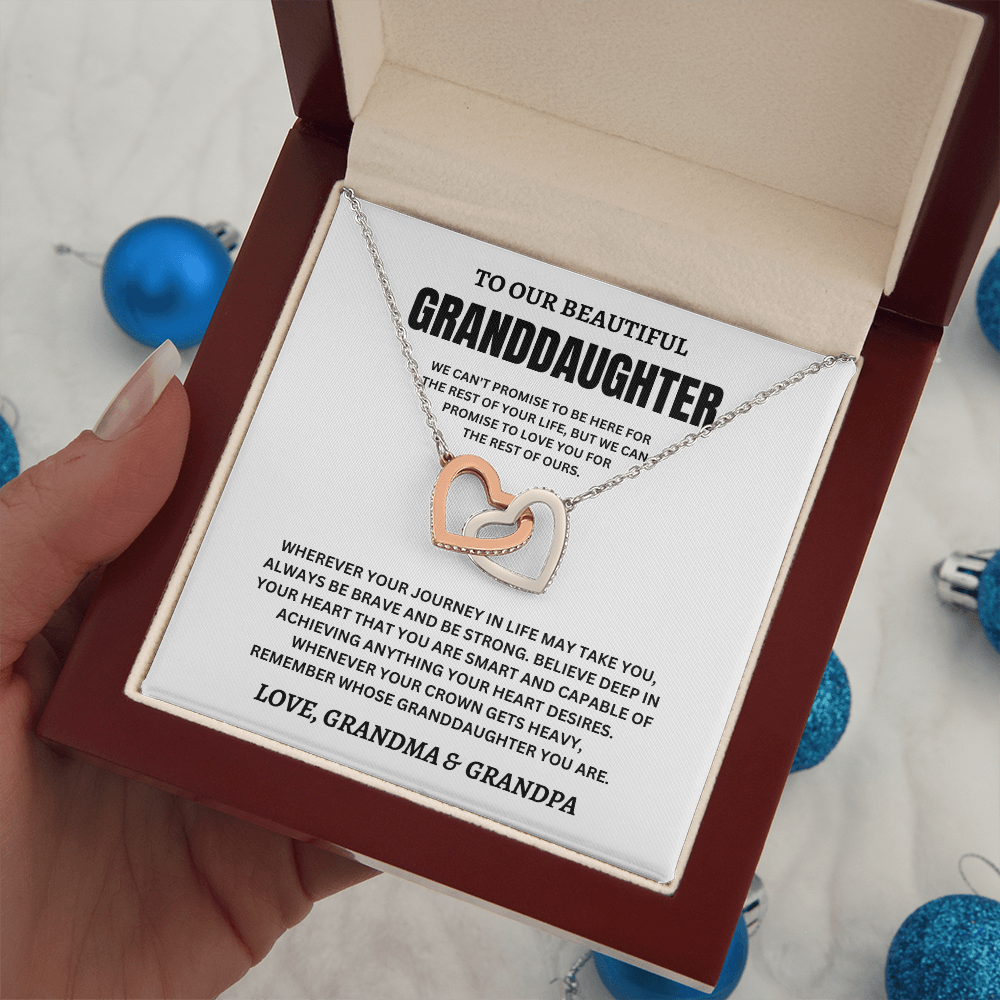 To Our Beautiful Granddaughter Love, Grandma & Grandpa (We Can't Promise To Be Here For The Rest Of Your Life) Interlocking Hearts Necklace