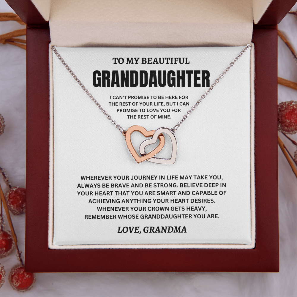 To My Beautiful Granddaughter Love, Grandma (I Can't Promise To Be Here For The Rest Of Your Life) Interlocking Hearts Necklace
