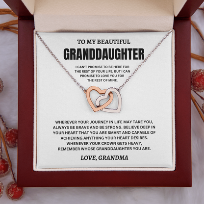 To My Beautiful Granddaughter Love, Grandma (I Can't Promise To Be Here For The Rest Of Your Life) Interlocking Hearts Necklace