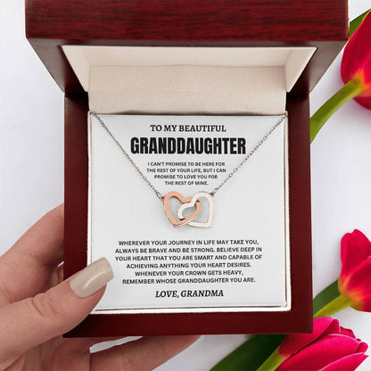 To My Beautiful Granddaughter Love, Grandma (I Can't Promise To Be Here For The Rest Of Your Life) Interlocking Hearts Necklace